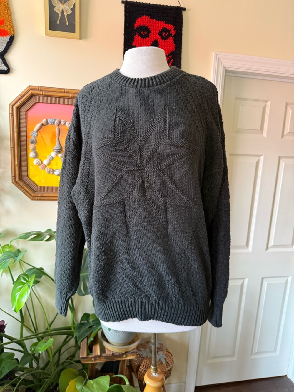 Old Glory Dark Gray Knit Crewneck Sweater with Star Motif
